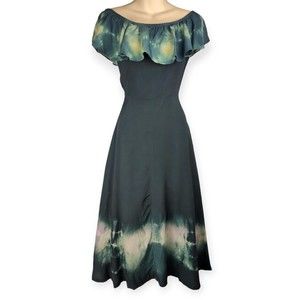 Vintage Teal Tie Dye Maxi Dress 60s 70s Hippie Boho Cuuja Cuija Japan M 8 10